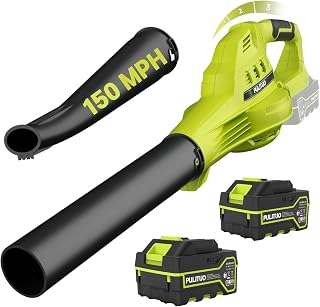 PULITUO Cordless Leaf Blower: 150 MPH, 180 CFM, 2x 4.0Ah Batteries, 3-Speed Lightweight Electric Blower for Lawn, Yard, Patio Cleanup