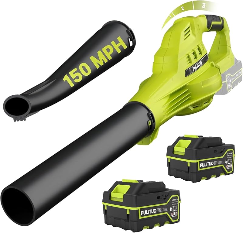 Leaf Blower Cordless with 2X 4.0Ah Batteries and Charger, 150MPH Lightweight Cordless Blower, 3 Speeds Small Electric Leaf Blowers for Lawn Care, Patio, Yard, Leaves, Grass, Dust (Green)
