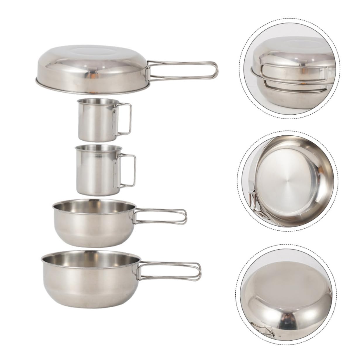 Kisangel 5pezzi Ciotole in Acciaio Inox Per Picnic Posate Da Campeggio in Acciaio Inox Set Da Cucina Esterna Per Barbecue e Pesca