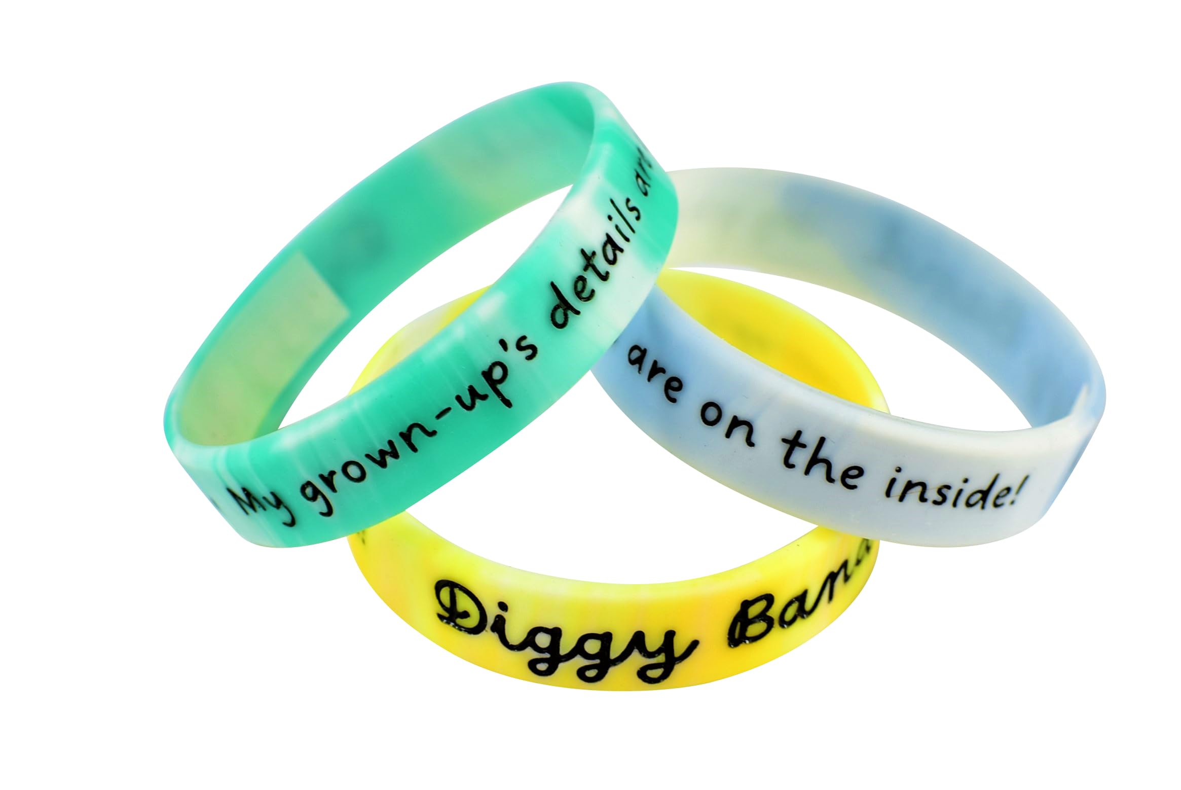 Diggy BandWrist Straps for Children – Set of 2 Colourful ID Wristbands for Kids – Waterproof Silicone Anti Lost Child Wristband – Comfortable and Cute Design – Reusable Anti Lost Wrist Bands Children