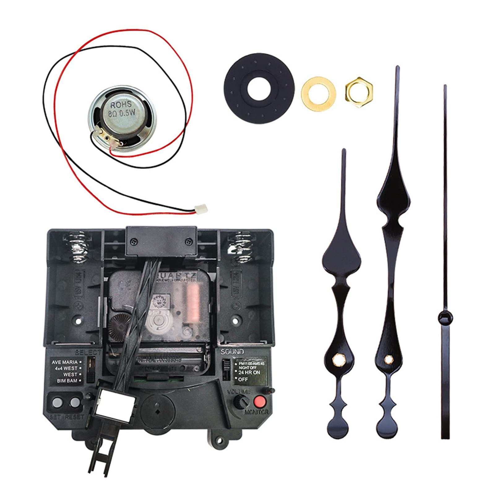 Mecanismo de reloj de cuarzo con péndulo de pared con eje largo, caja de música, kit de reparación DIY para reparación de aguja de reloj, movimiento de cuarzo con péndulo, pieza de reparación