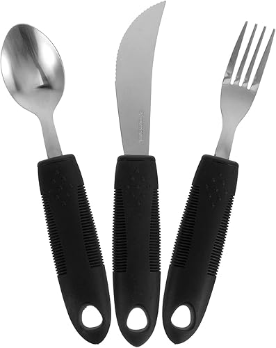 Juego de vajilla con peso adaptable para ancianos con temblores de mano, 3 piezas, acero inoxidable, cuchara antivibración, tenedor y cuchillo con