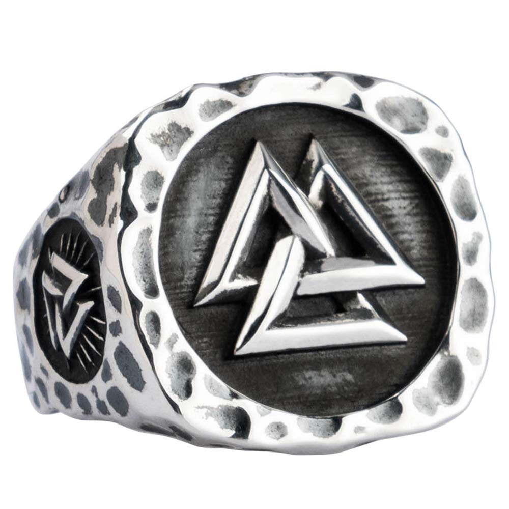 ForFox Anillo Vikingo Valknut y Vegvisir de Plata de Ley 925 Negro Vintage para Hombres Mujeres Abierto y Ajustable