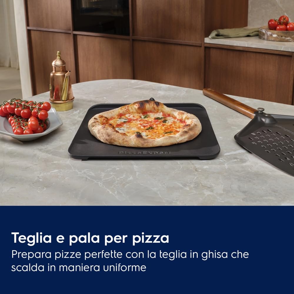 Electrolux COX8P08WH, Forno da Incasso Multifunzione Pirolitico, Autopulente, 72 L, PizzaExpert 340°C, Funzione Pizza in 2.5 Minuti, Vapore, Display Touch, Teglia in Ghisa e Pala Incluse, Wi-Fi, Nero