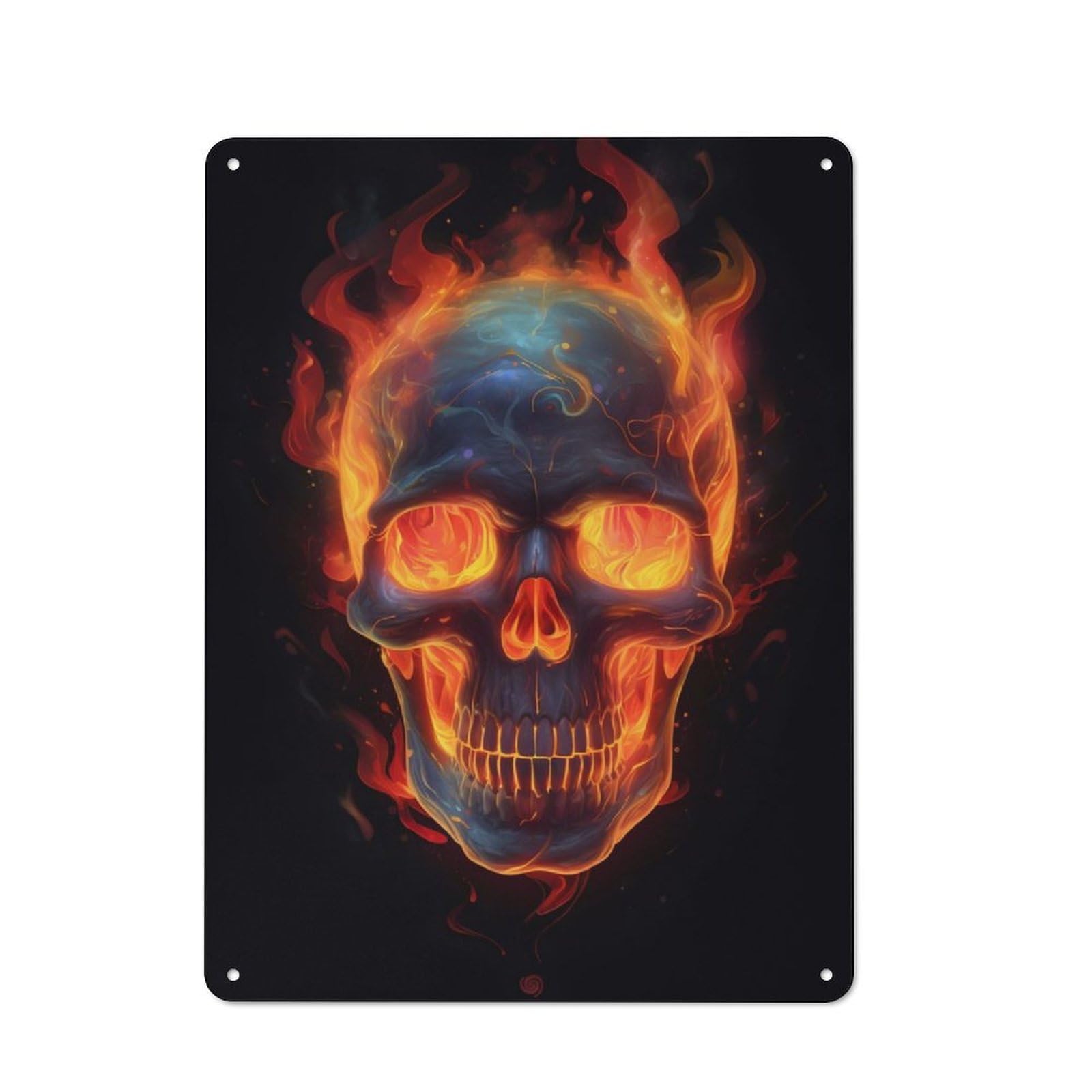 Junmoney Fire Skull Metal Plaque 40X30cm With For Workshop Wall, Retro Decor, For Garage, Workshop And Man Cave Decoration