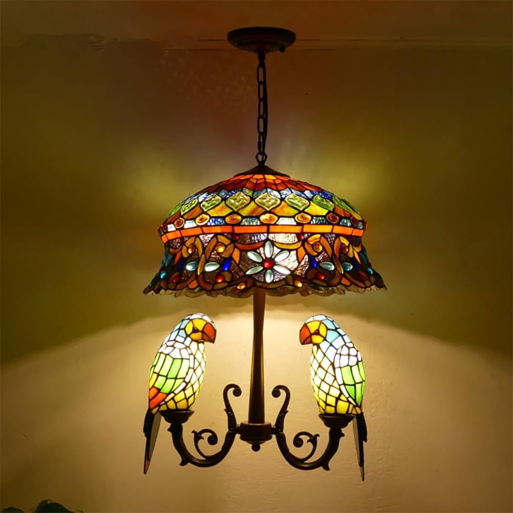 HXYSXHJUO Parrot Chandelier Vintage Creative Color Glass Living Room Restaurant Bedroom Villa Hotel Corridor Pendant Lamp (R)