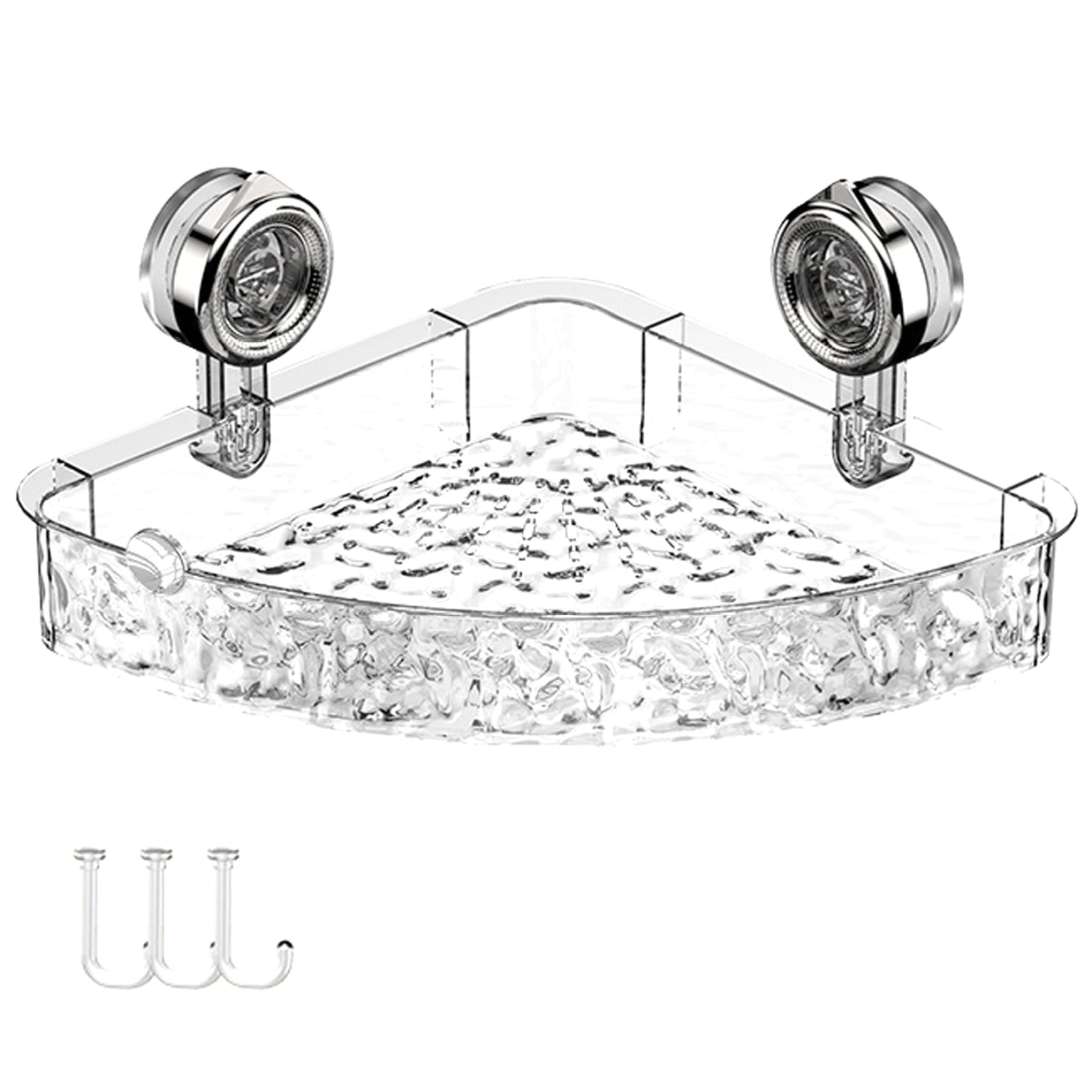 NASSMOSSE Corner Suction Cup Shower Caddy Clear Bathroom Storage Shelf with Drain Holes Strong Suction Rack for Shower
