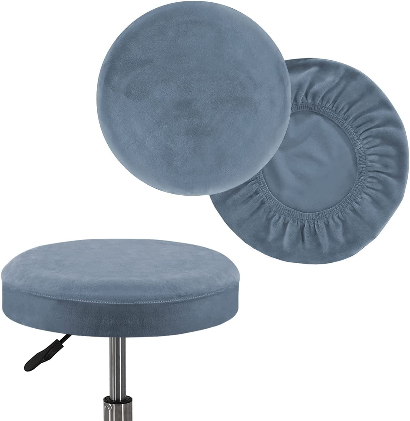 YYDSWTW Round Stool Cover Stretch Velvet Bar Stool Covers Round Non-slip 2 Pcs Machine Washable Large GrayBlue
