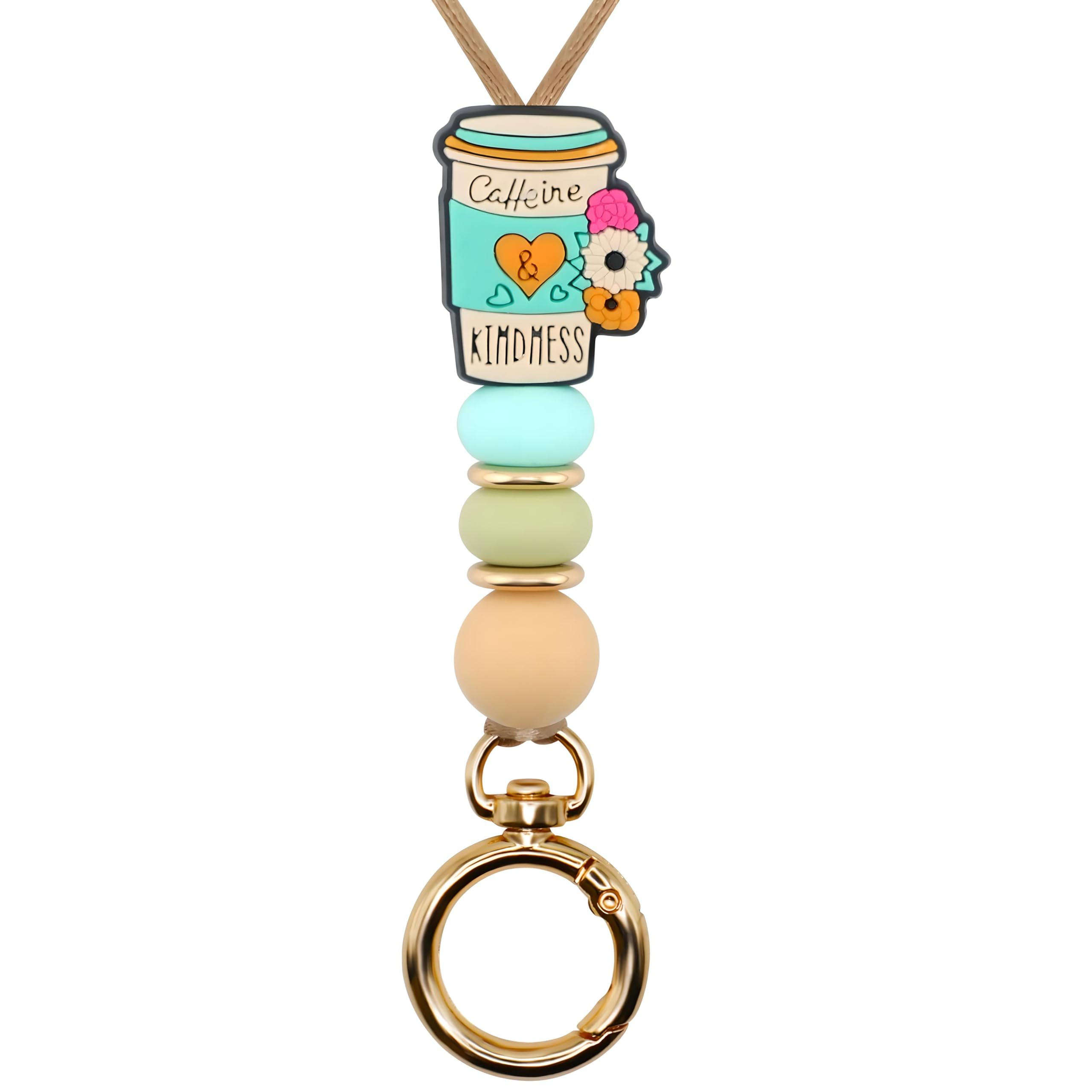 MyfavoriteK Coffee Cup Teacher Lanyard ID Badge Holder and Keys, Soft Beads Lanyard for Women Work Students