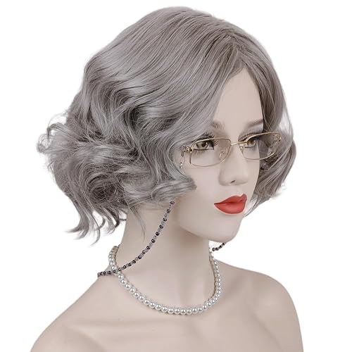 Miniatura 4 de Juego de peluca y accesorios de abuelita de anciana, peluca corta gris para disfraz de abuela de Halloween