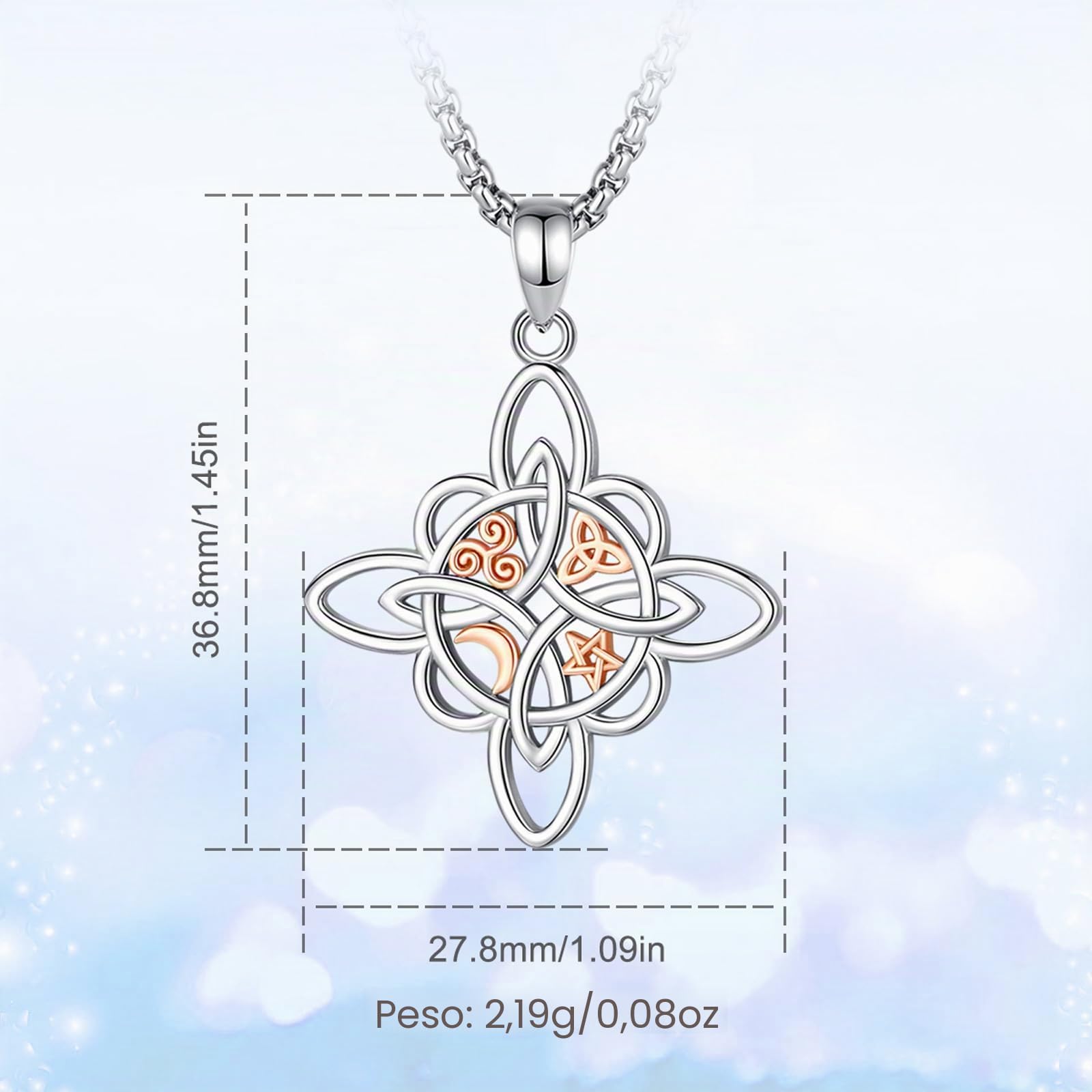 Collana con Nodo da Strega in Argento Sterling 925 per Donna, Ciondolo Originale Nudo de Bruja Plata 925, Amuletos de Proteccion de Brujeria Regalo di gioielli Wiccan, 22"
