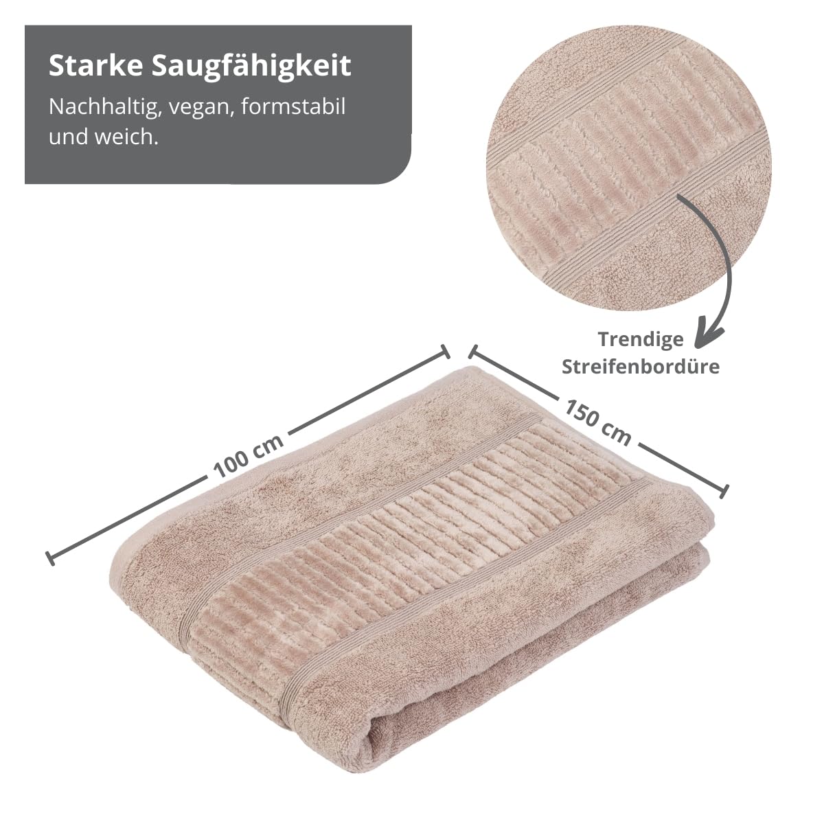 liebling Badetuch Bio Baumwolle, Serie Organic, 500 gr. / m², 100 x 150 cm, 60 Grad, saugstark, schnelltrocknend, Farbe: Taupe