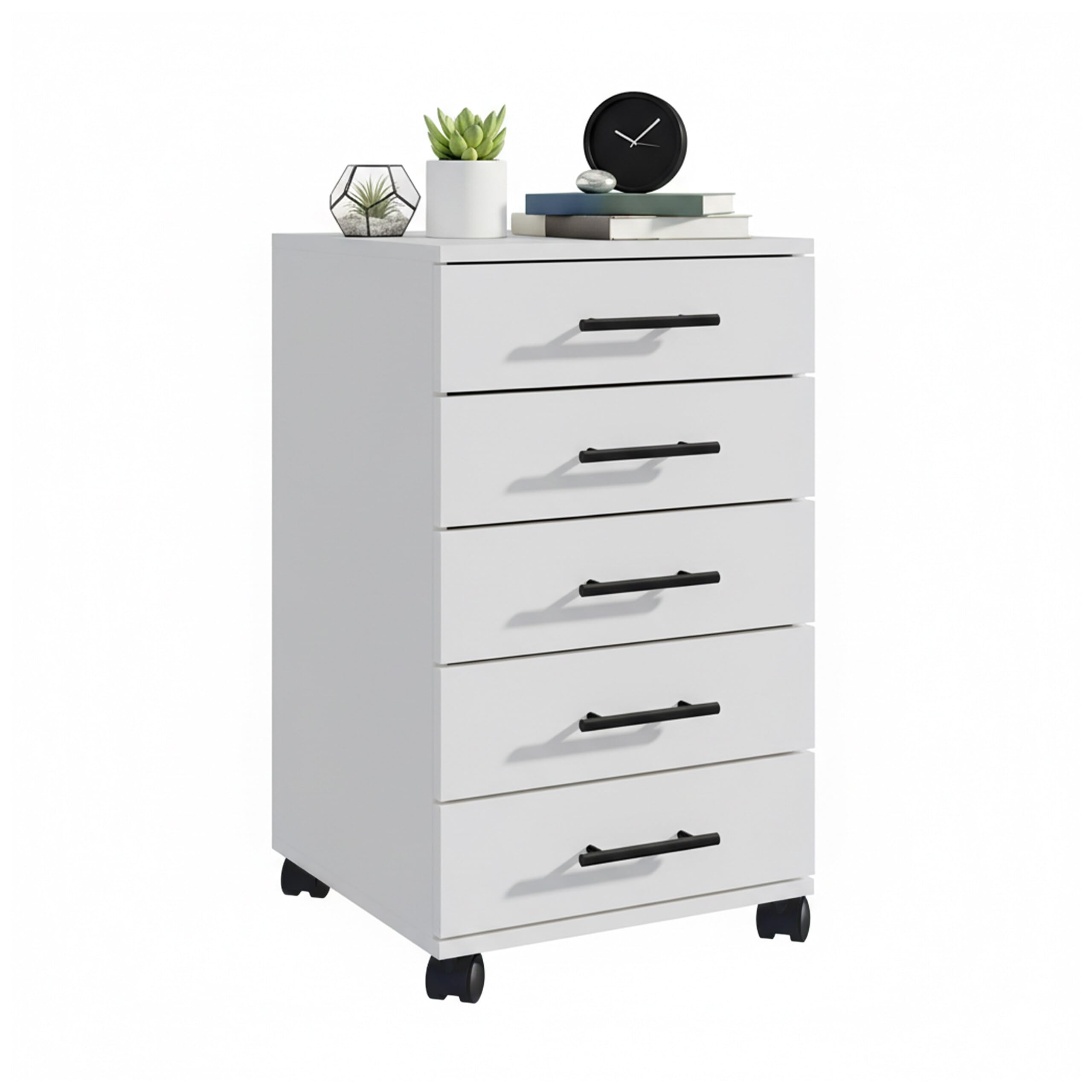 Contenitore su rotelle Relaxdays, 5 cassetti, HxLxP: 69 x 40 x 40 cm, mobiletto per Ufficio su rotelle, Bianco