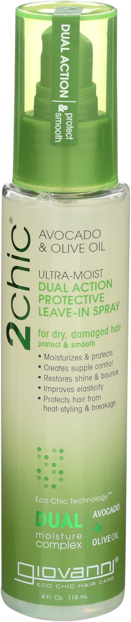 GIOVANNI 2chic Ultra-Moist Dual Action Protective Leave-In Spray - Protects from Heat Styling Breakage, Avocado & Olive Oil, Aloe Vera, Shea Butter, Botanical Extracts, No Parabens, Color Safe - 4 oz