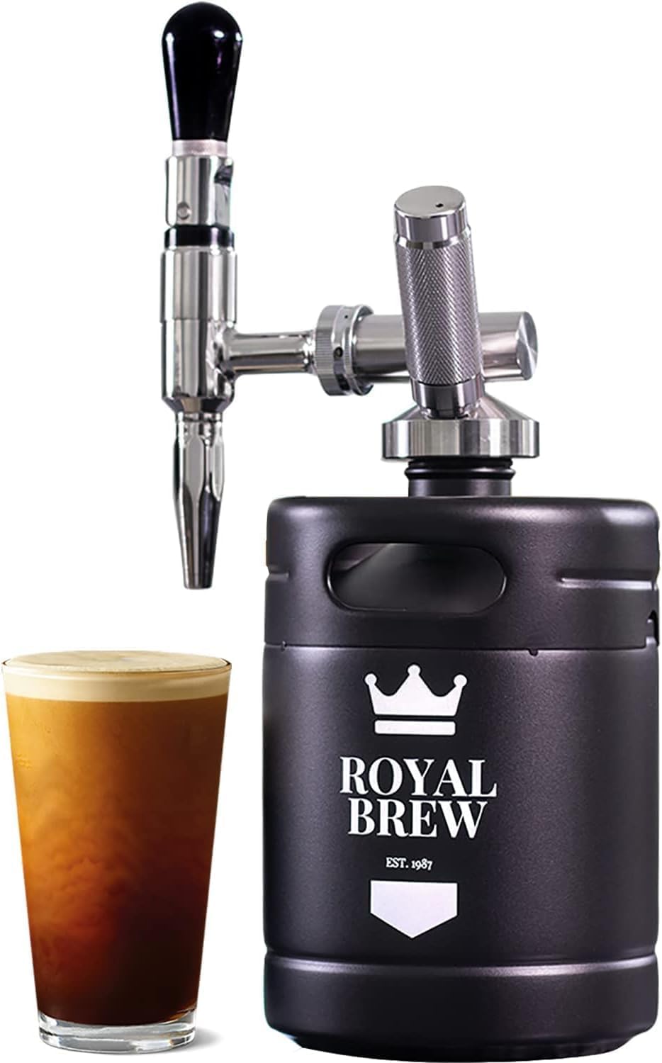 Royal Brew Nitro Cold Brew Coffee Maker, 64 oz Home Keg Black | Stainless Steel Nitro Keg with Stout Faucet, Nitrogen Coffee Dispenser for Café-Style Cold Brew at Home, N2 & N2O Compatible