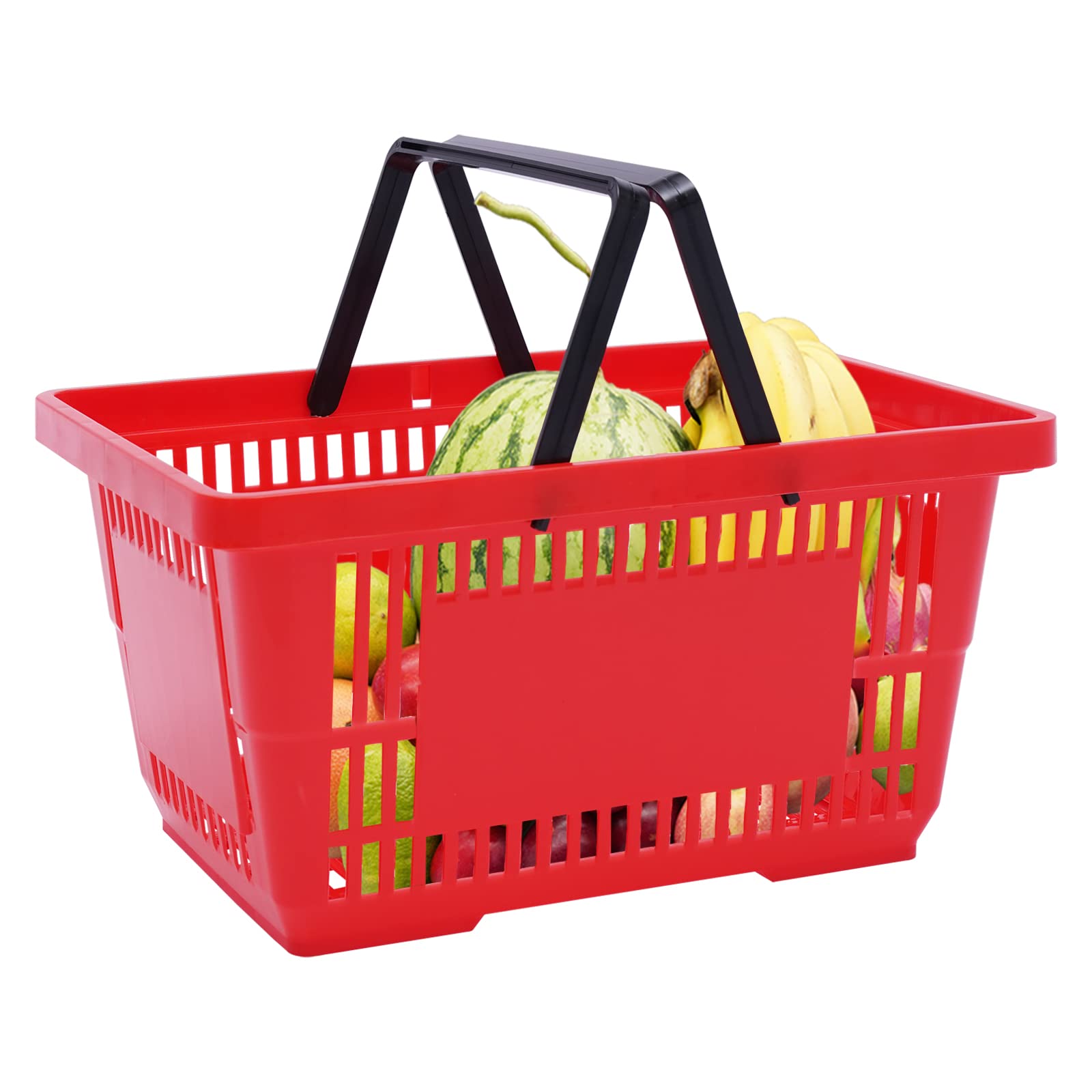 12 cestini per la spesa, colore rosso, 18 l, con maniglia per il trasporto, in plastica, impilabili | Cesto per il trasporto, cestino in plastica, cestino per la spesa, cestino aperto per supermercato, negozio, libreria
