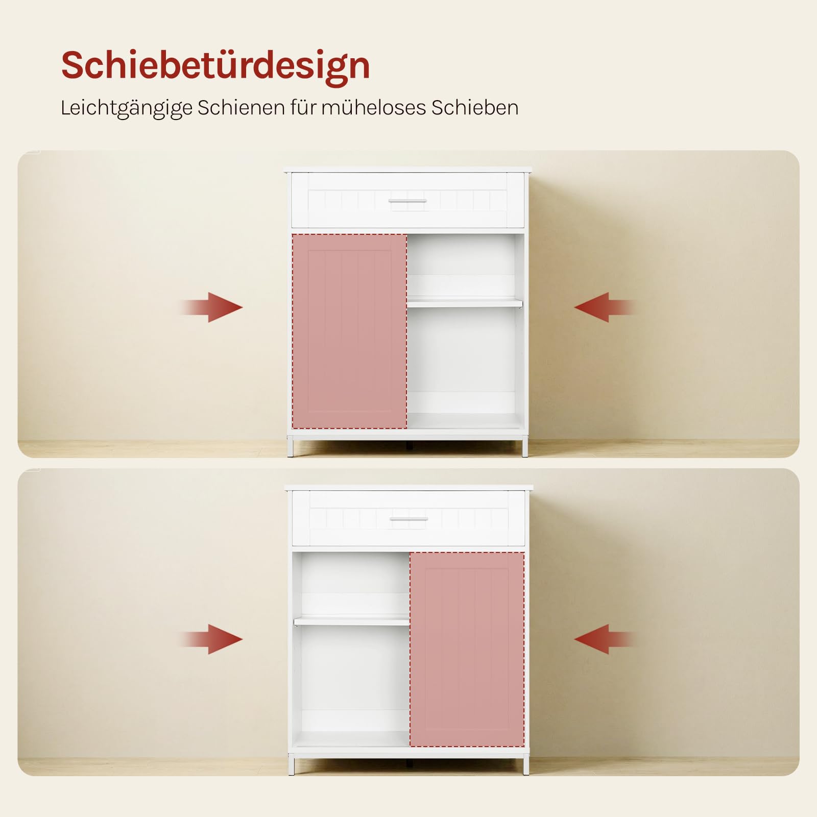 WOLTU Sideboard, Küchenschrank mit Arbeitsplatte, Aufbewahrungsschrank mit Schiebetür Schublade und verstellbare Ablage, für Küche Wohnzimmer Esszimmer, 70x80,2x30 cm, Weiß