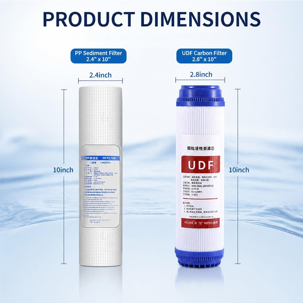 2 Kit di Ricambio a 3 stadi da 10 Pollici, Include 4 filtri a sedimenti PP e 2 cartucce UDF, per sistemi di purificazione Acqua sottolavello e centrali