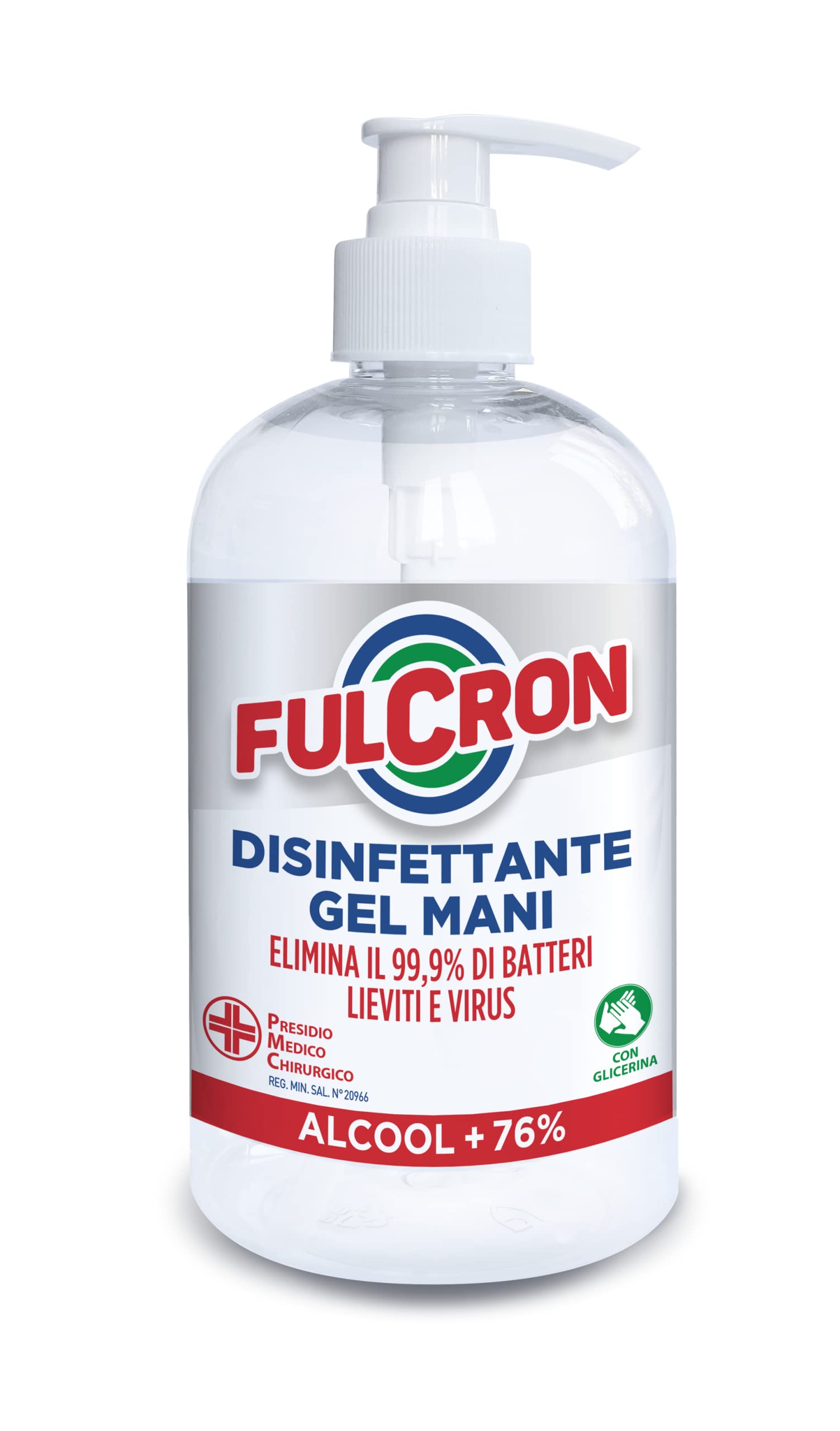 FULCRON Disinfettante Mani 500 ml, Gel detergente adatto alla pulizia delle mani, Gel Disinfettante ad asciugatura rapida, Presidio Medico Chirurgico