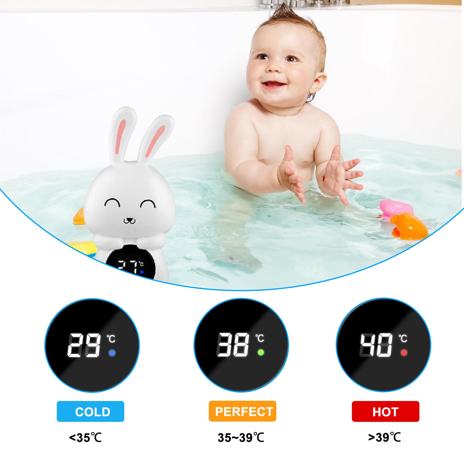 Controllo Temperatura Acqua Termometro Da Bagno Bambini Nizirioo - Con LED Colorati, Allarme Temperatura, Sicuro E Divertente Accessori Neonati