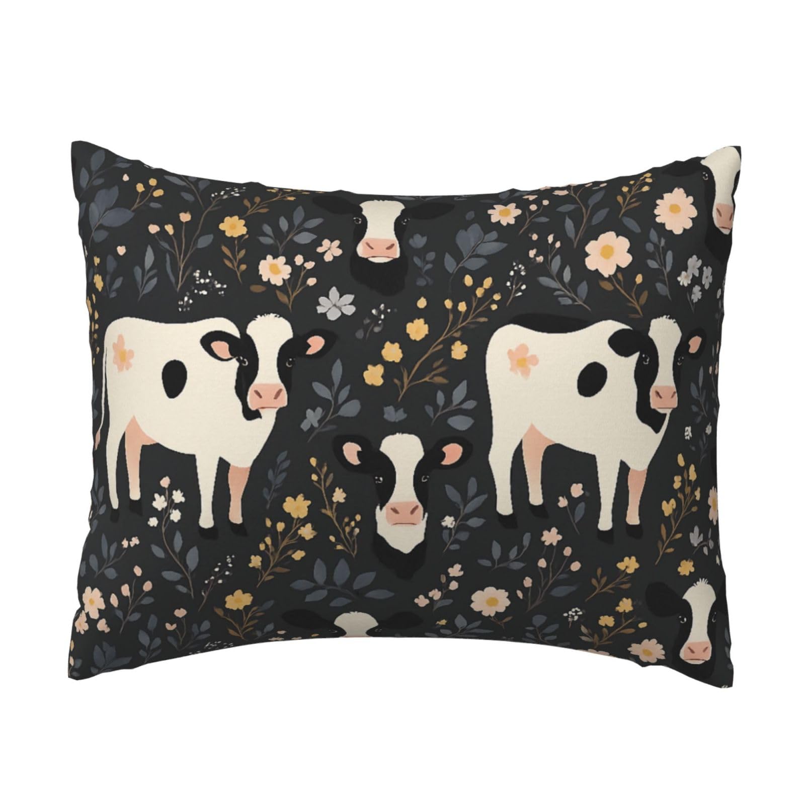 Cute Cow and Flower Pillowcase Soft Plush with Zipper Decorative Pillowcovers 16x20 in