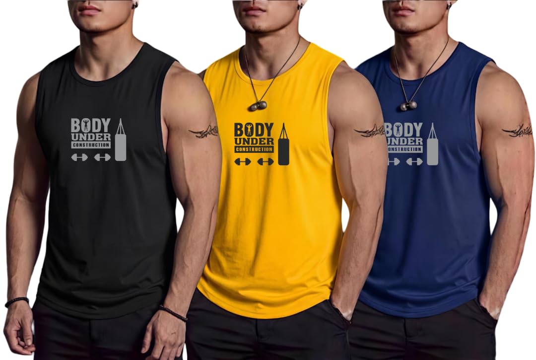 furrr Men's Gym Vest for Bodybuilding | Printed Gear Stringer Tank Top | Pack of 3-picture-16