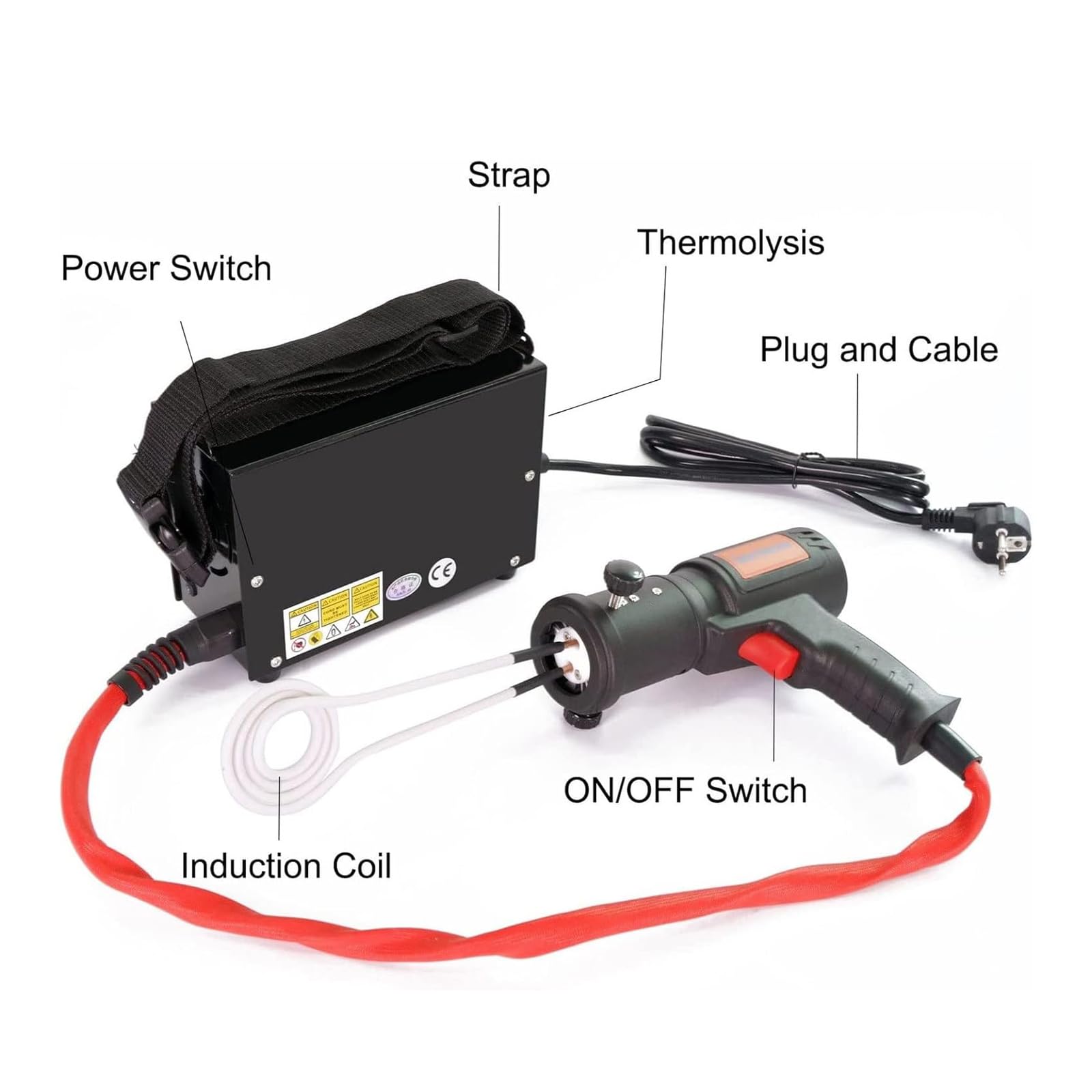 Strumento portatile per riscaldamento a induzione elettromagnetica, senza fiamma, per rimozione di bulloni, dadi, cuscinetti, con custodia, per auto, fai da te e lavori in metallo
