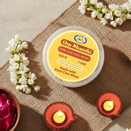 Cycle Pure Om Shanthi Pure Cow Ghee Wicks – 100N | Ready-to-Light Diya Battis | Wax-Free, Long-Lasting, Easy to Use | for Daily Puja, Aarti & Festivals
