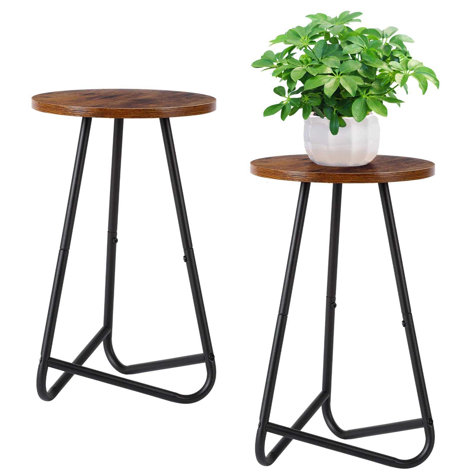 HDANI Lot de 2 Support Rond en Métal pour Plantes de 50 cm,Petit Aupport pour Fleurs,étagère en Bois pour Plantes, étagère Moderne pour Plantes d'intérieur pour Salon,Balcon et Bureau,Noir