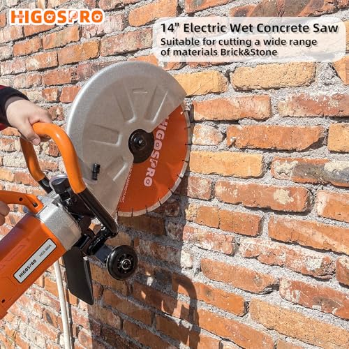HIGOSPRO 14-Inch Electric Concrete Saw 3000W, 110V Cut-Off Saw with Diamond Blade, 4.8\" Max Cutting Depth, Heavy-Duty Cement Grinder for Asphalt, Brick, Stone