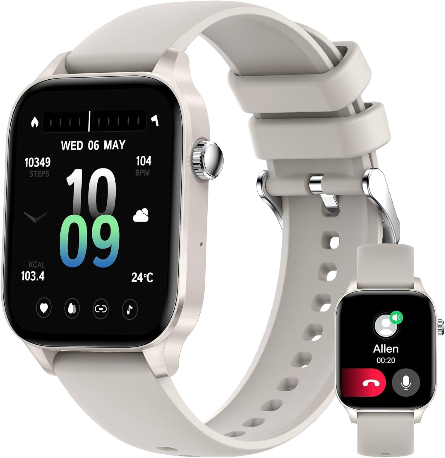 Reloj Inteligente Mujer, 1.85" Smartwatch con Llamadas, Contador de Pasos Actividad Smart Watch Compatible iOS Android con Pulsómetro/Monitor de Sueño/120+Modos IP68 Digital, Gris