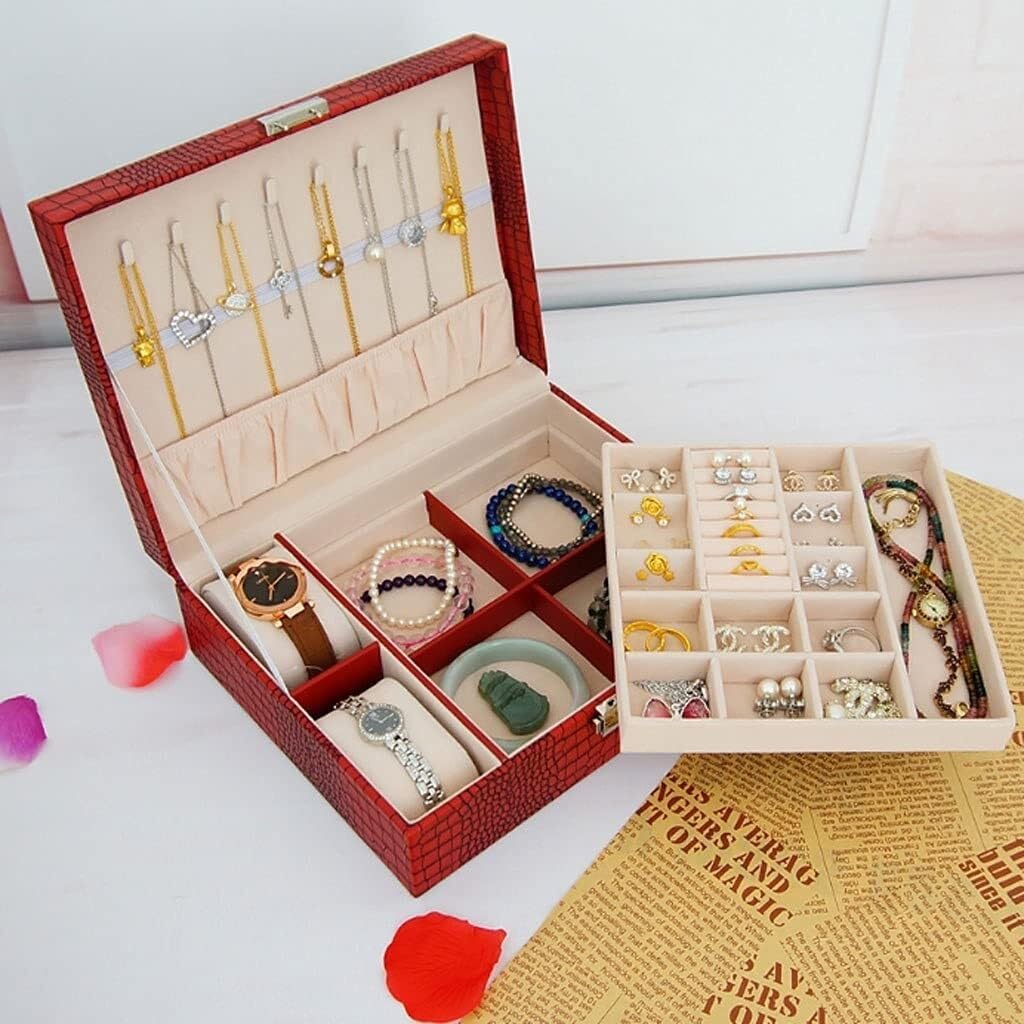 Joyero de Lujo con Cerradura, Caja de Almacenamiento para Relojes, Anillos, Gemelos, Pulseras, Organizador de Joyas de Estilo Europeo de Doble Capa, Duradero (Multicolor)