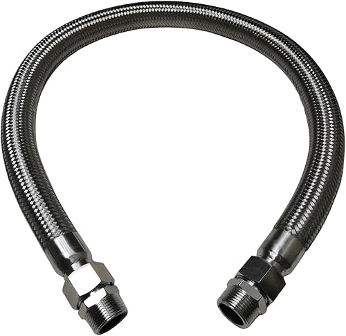 Manguera de puente de compresor de grado industrial mejorada, 40 pulgadas de longitud 1 pulgada NPT macho, 750 °F, 450 PSI, ambos lados accesorios