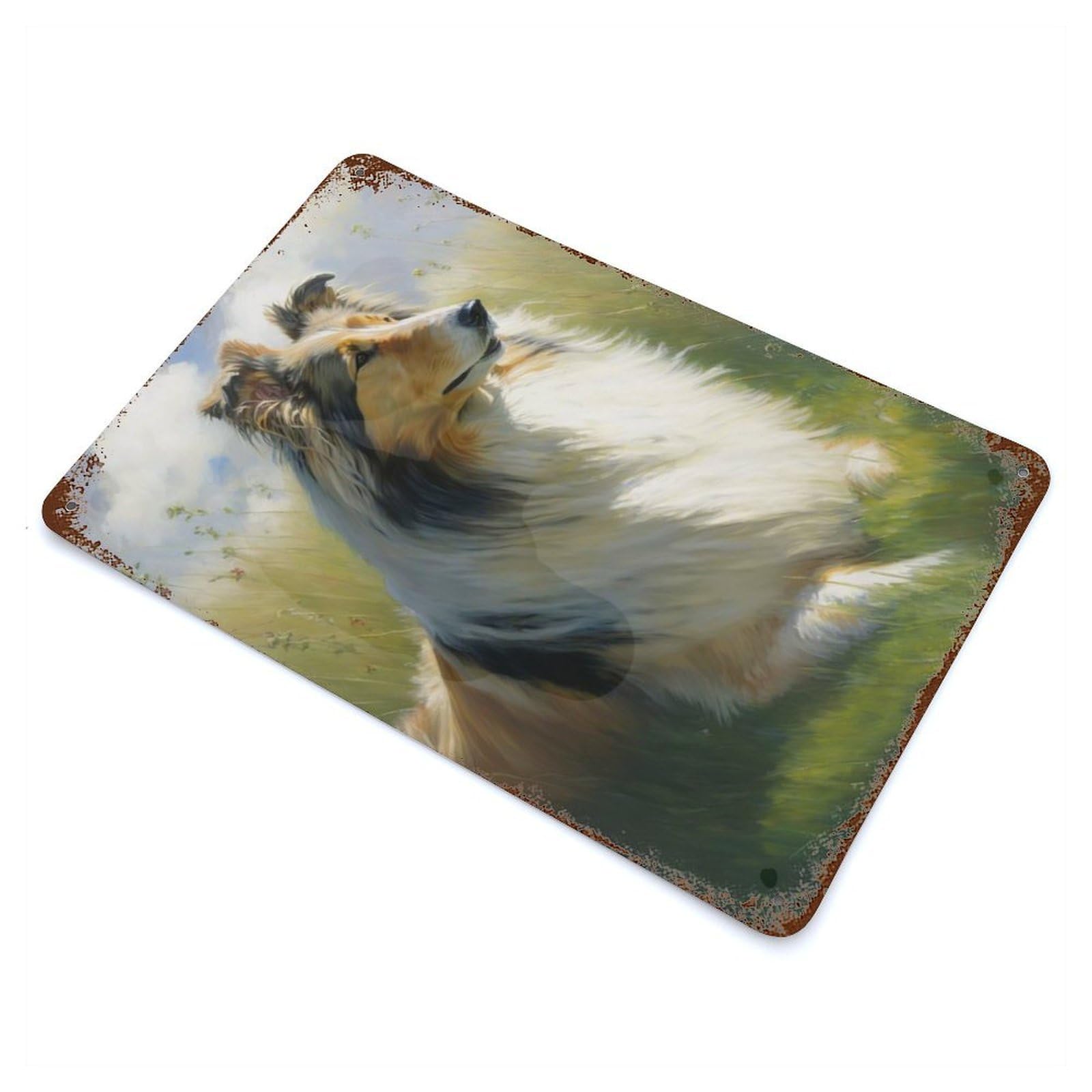 Weathered Tin Sign with Rough Collie Style 3 Design 11.8"x7.9", for Shed, Workshop And Garage Wall Decor, Decorative Metal Wall Art