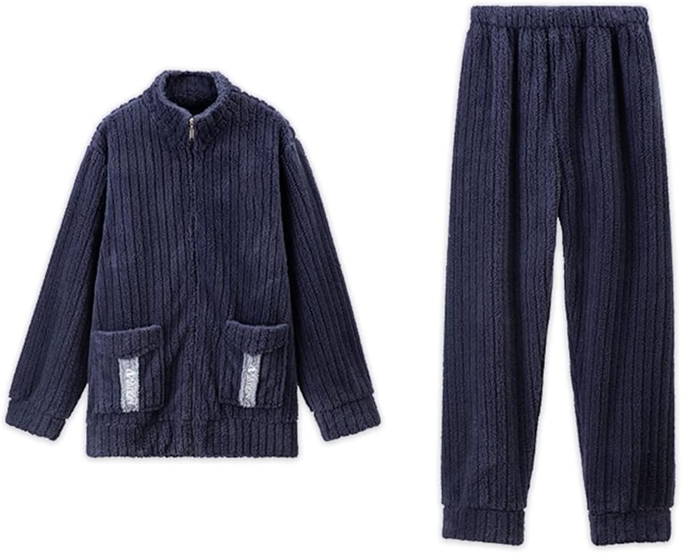 Men's Winter Coral Fleece Thickened and Autumn and Flannel Casual Cardigan Homewear Suit