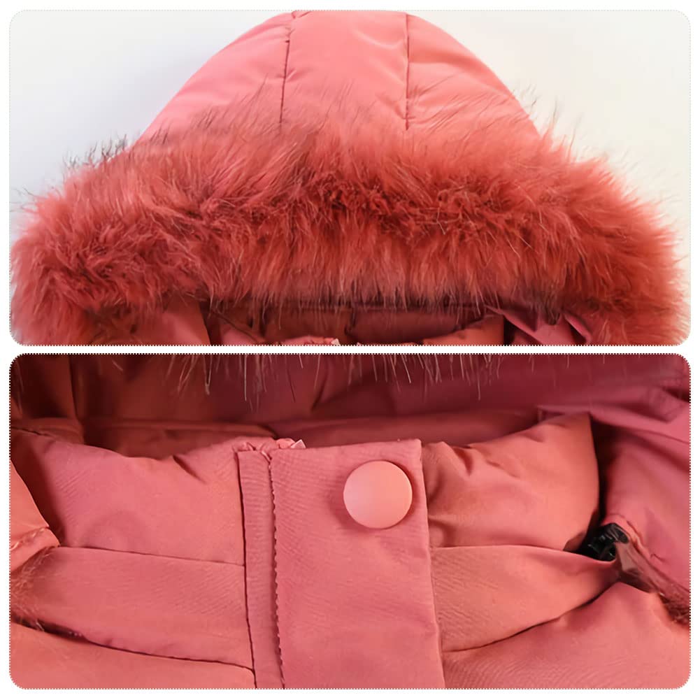 Doudoune Enfant Fille de Broderie Veste Matelassée à Capuche Détachable de Col en Fourrure Manteau Fille Hiver Chaud