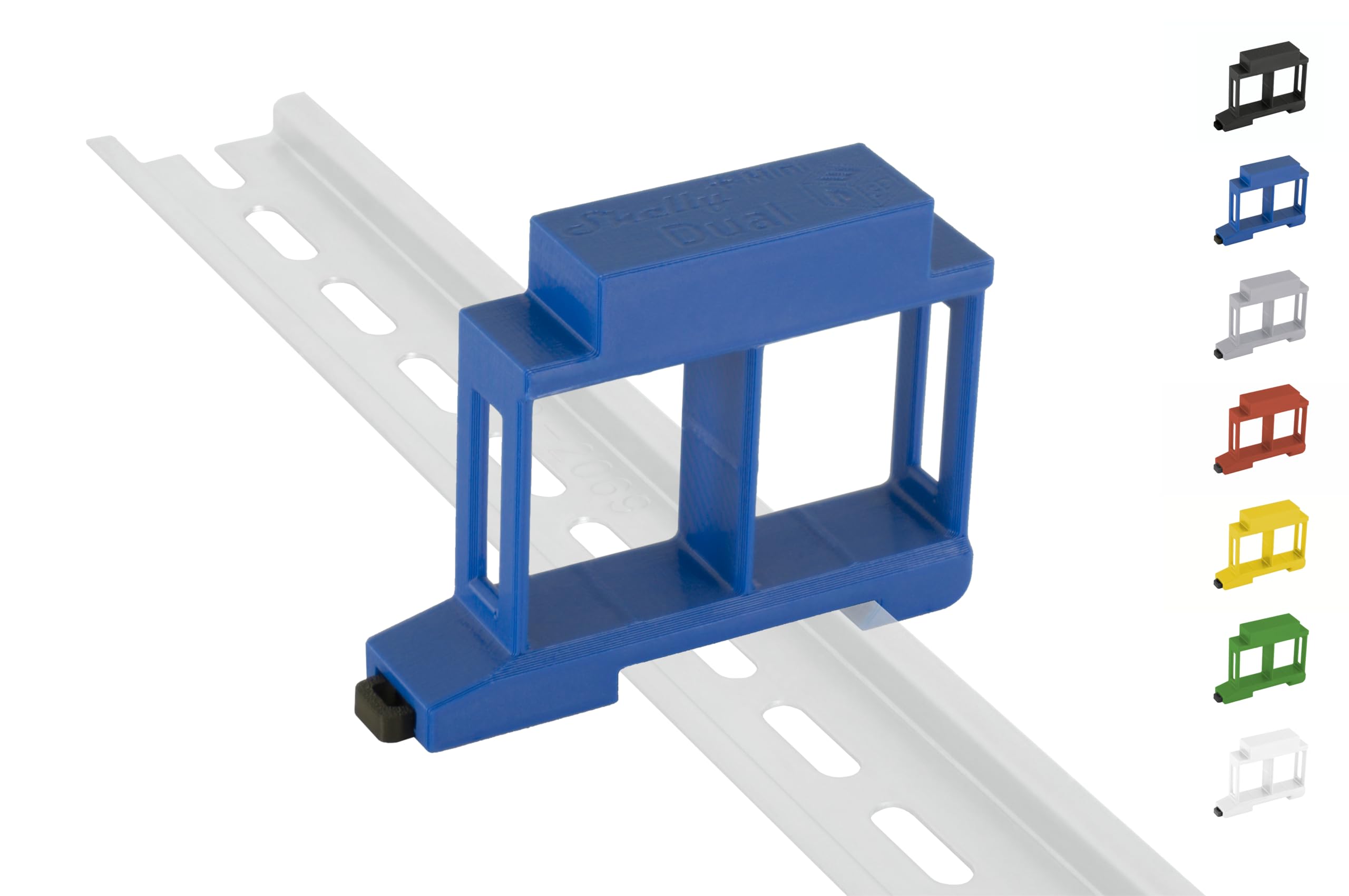 Print Worth - Supporto per guida 3D "Dual" per 9 Shellys serie MINI: 1, 1PM, PM, EM (Plus, G3, G4) DIN Rail Bracket (35 mm) (blu Prime)