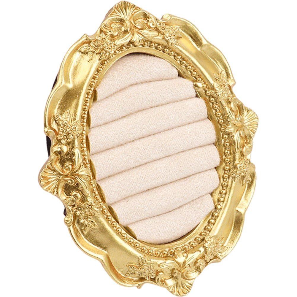Baokuan Vintage Ring Holder Oval Ring Wedding Display Suede Jewelry Box Stand Frame Earring Tray Anniversary Engagement Baroque Organizer Photograph Prop