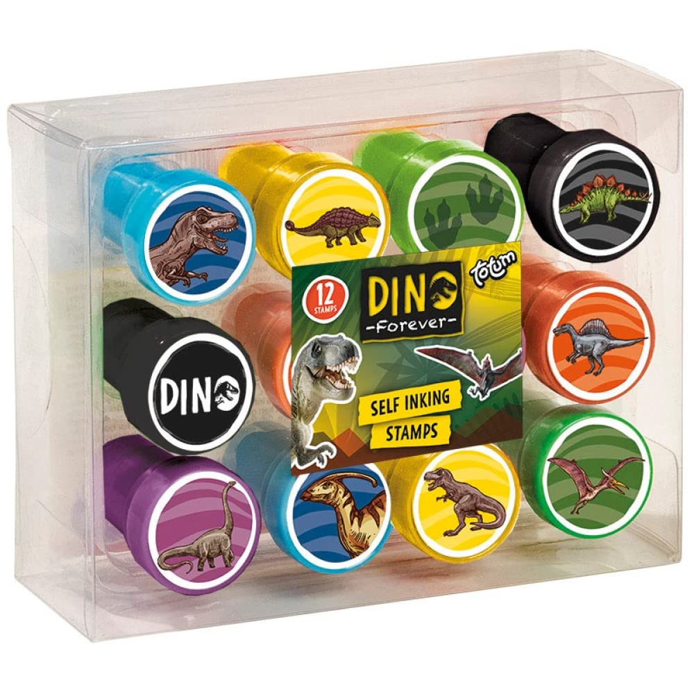 Totum Dino-Selbstfärbestempel Bunter Kinder Stempelset, 12 Dinosaurier Motive