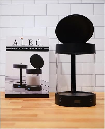 ALEC Snuffer y extintor automático de velas La tapa se cierra con temporizador para apagar tu vela Pequeño pilar de huracán negro y portavelas