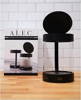 ALEC New & Improved Glass Model Automatic Candle Holder & Extinguisher with Rechargeable Timer Lid Use with any jar candle up to 5”Wx 6”H (Black Gloss, Large)