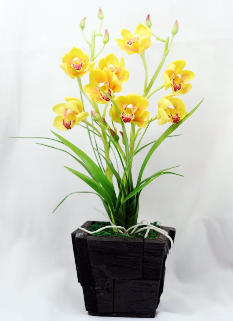 Claysmart 13" Cymbidium Artificial Orchid Flowers From Air dry Clay - Purple (Yellow)