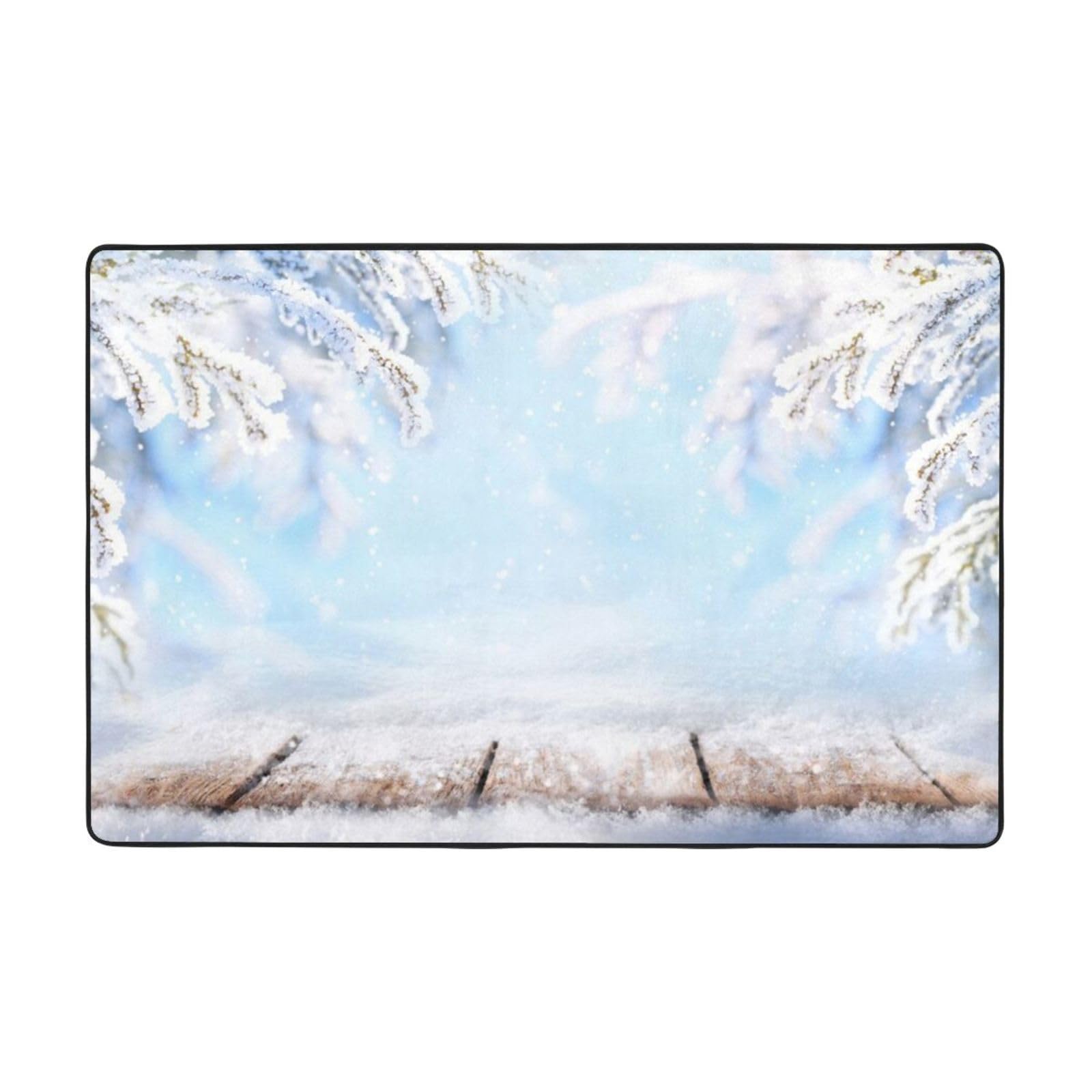 Tapis rectangle scène de neige en flanelle antidérapante pour salon et cuisine