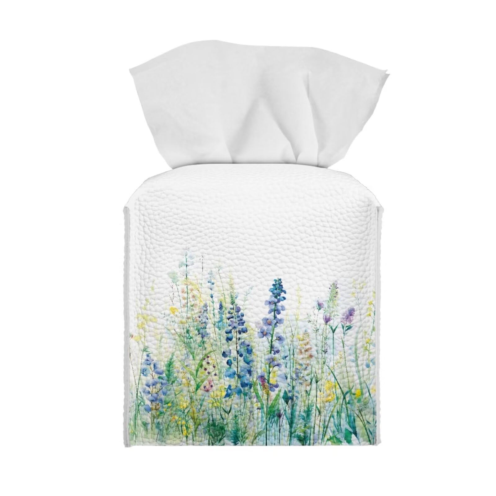 Tutolipy Tissue Box Cover PU Leather Modern Cube Tissue Case Holder Table Dryer Sheet Dispenser for Home Decor Creative Decoration, Wild Floral