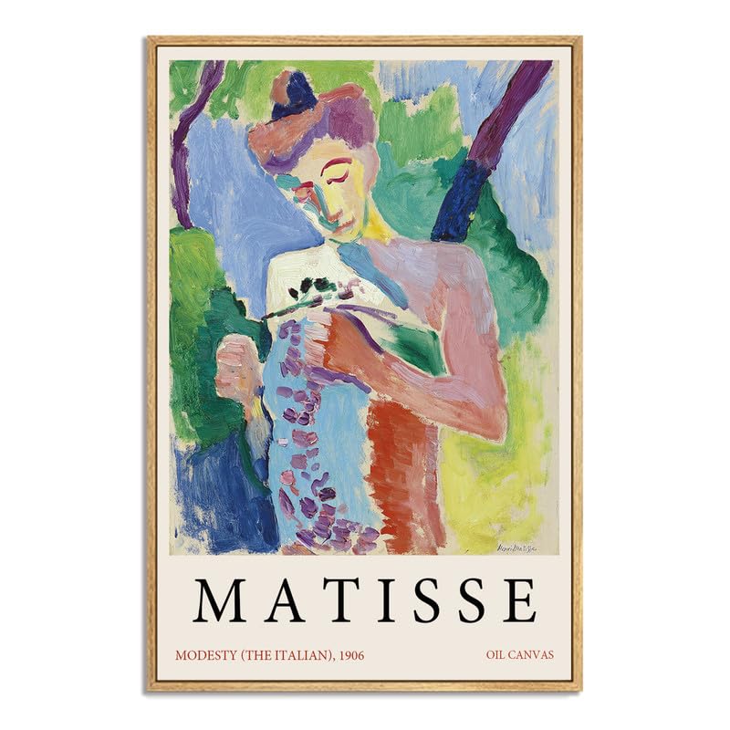 NARIA ART Matisse Framed Canvas Prints Wall Art Modesty(The Italian),1906 Famous Paintings Wall Art Home Decor for Livingroom,Office,Bedroom -12''x16'' Natural Framed