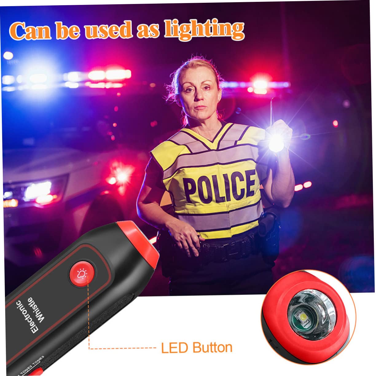 TOYANDONA Silbato Electrónico Portátil con Luz LED Sos y Linterna Silbato de Mano Multiusos para Árbitros Entrenadores Profesores y Actividades al Aire con Cordón Naranja sin Batería