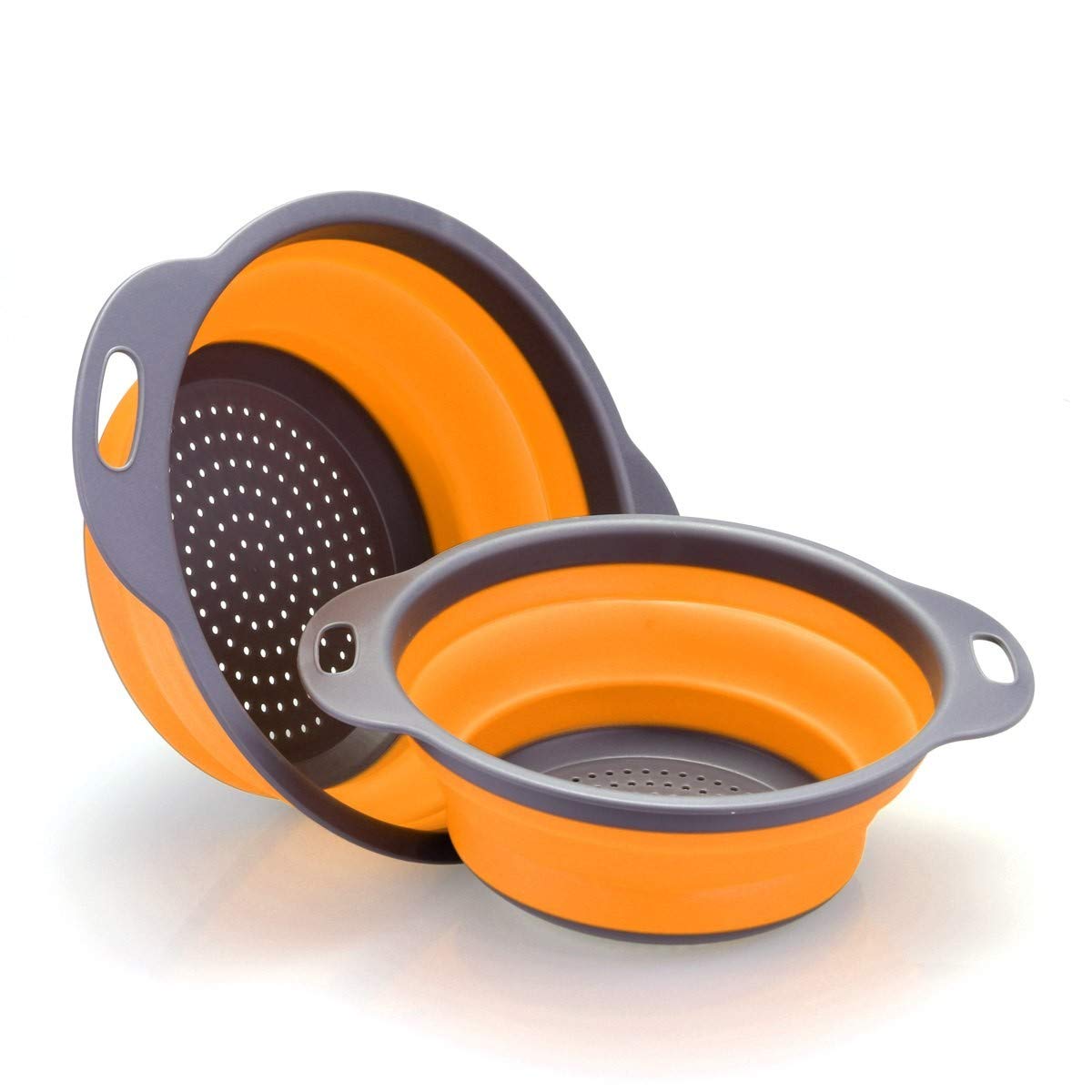 Kshavi Round Silicone Folding Drain Collapsible Colander Vegetable Fruits Washing Strainer Kitchen Basket (Set of 2 Pcs)