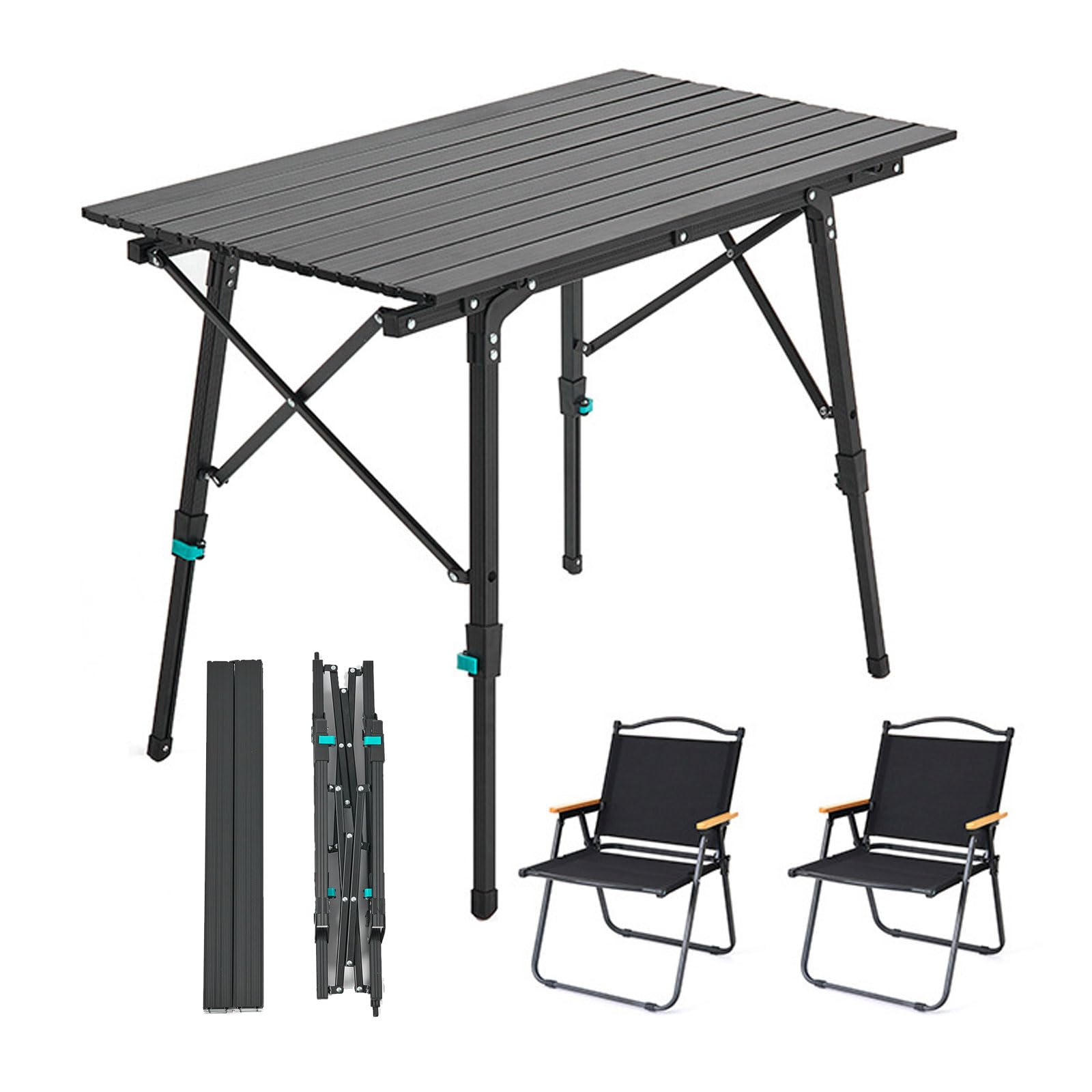 Tavolo e sedie Pieghevoli per Esterni, Set di sedie da Campeggio per Picnic Portatili con Altezza Regolabile, arrotolabili in Alluminio per Esterni, Picnic, Cortile