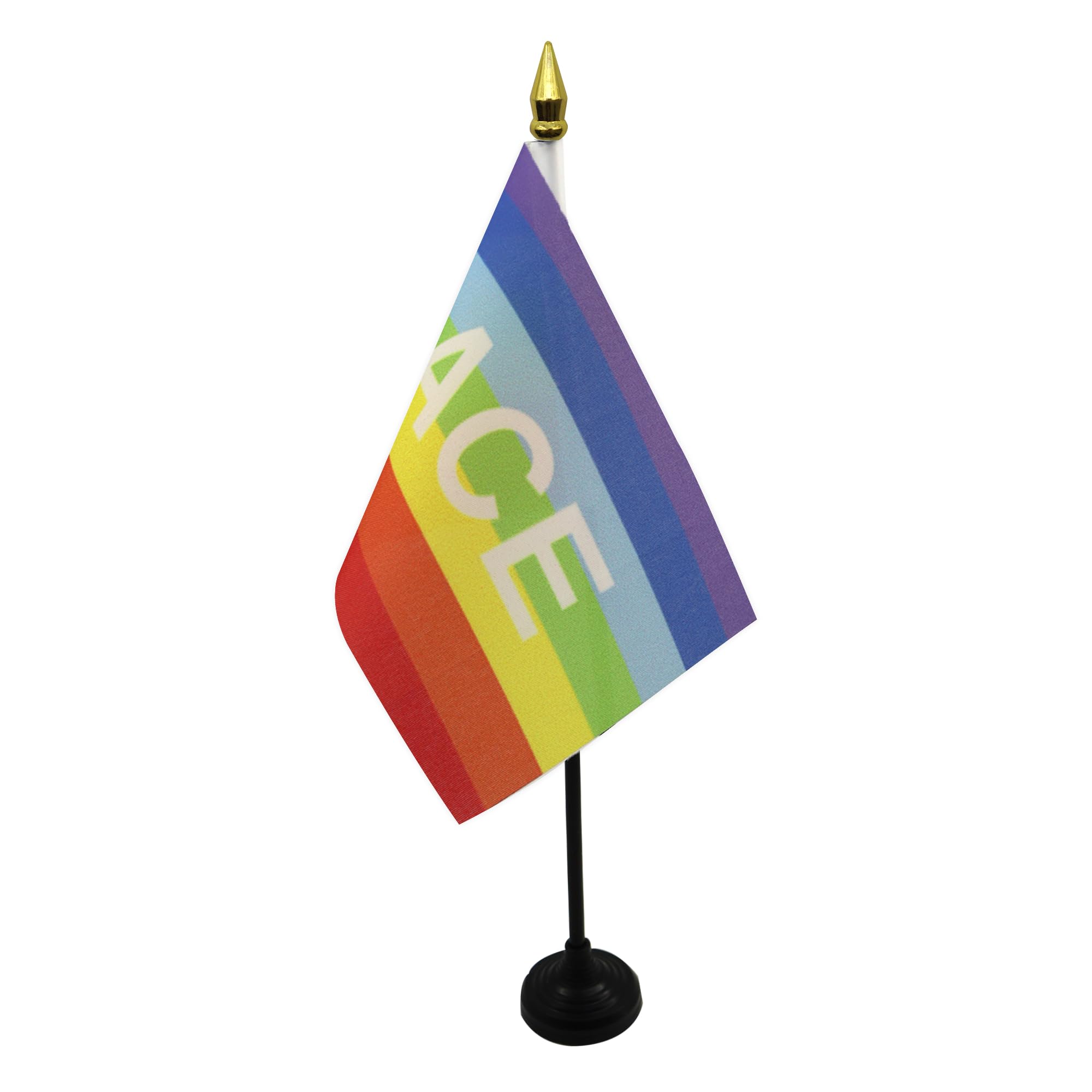 AZ FLAG - Rainbow Pace letter Table Flag 4'' x 6'' - Peace Mini Desk Flag 100% Polyester 15 x 10 cm - Office Banner with 10'' Pole - Golden Spear