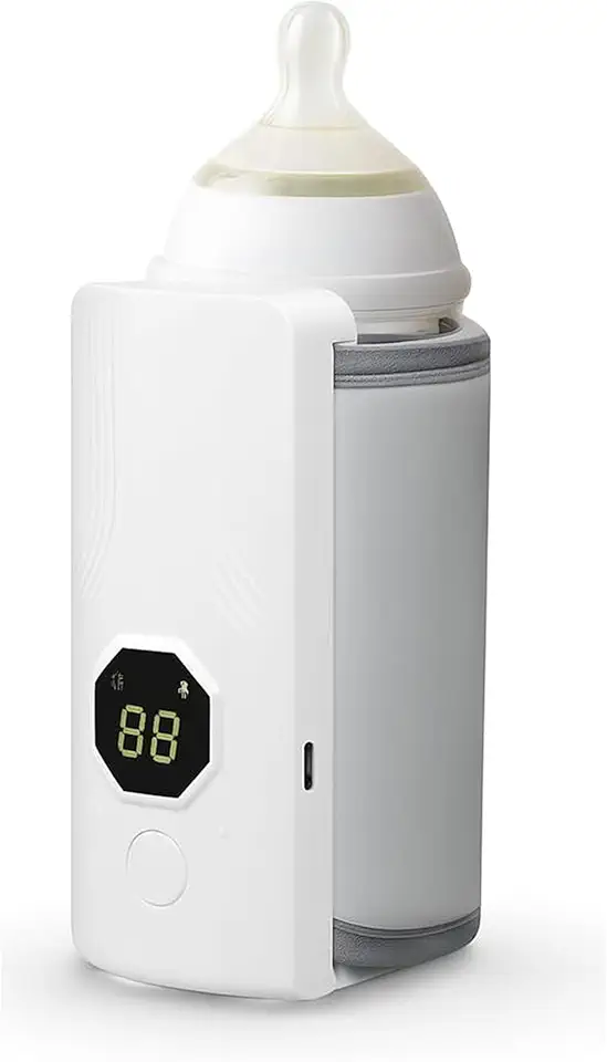 Aquecedor de Mamadeira Portátil Sem Fio Recarregável USB com Visor LCD e Controle de Temperatura, Compatível com Mamadeiras até 6,5 cm